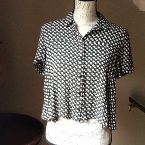 Topshop Green Print Cropped Blouse